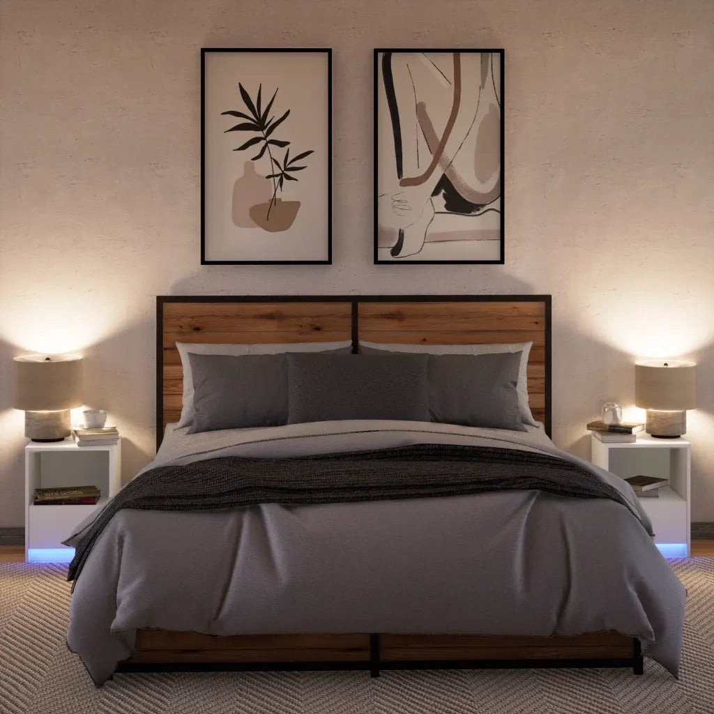 Comodini con Luci LED 2pz Bianchi in Legno Multistrato 852020