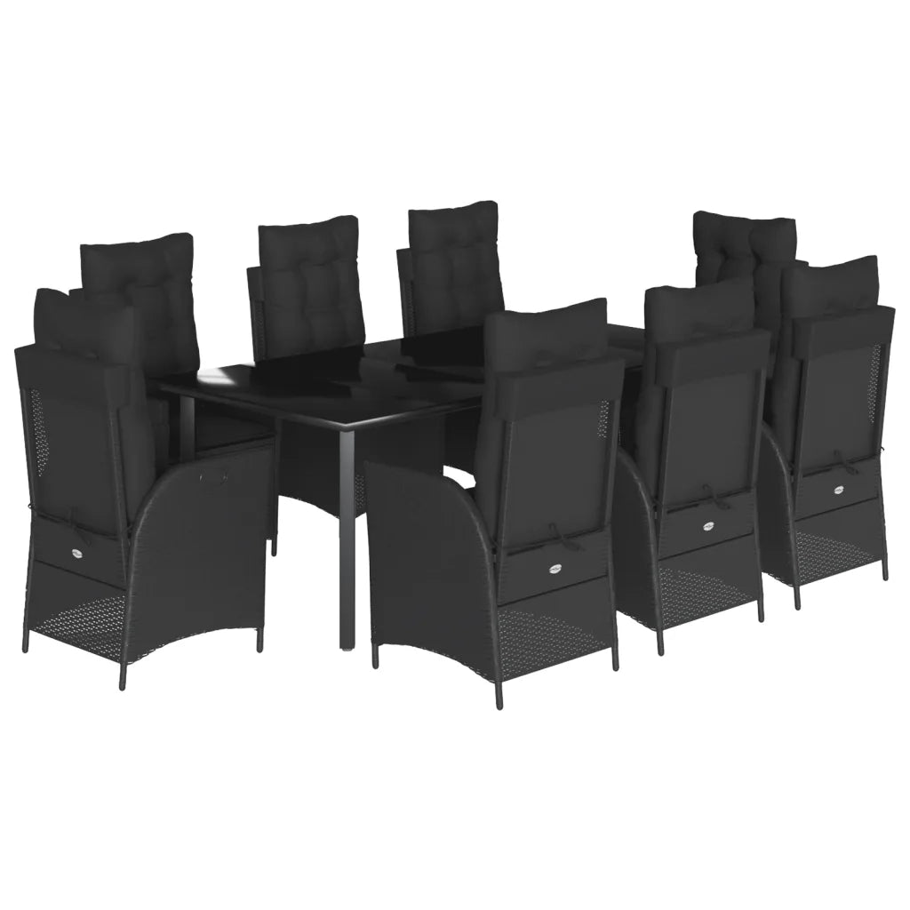 Set da Pranzo da Giardino 9 pz con Cuscini Nero in Polyrattan 3213192