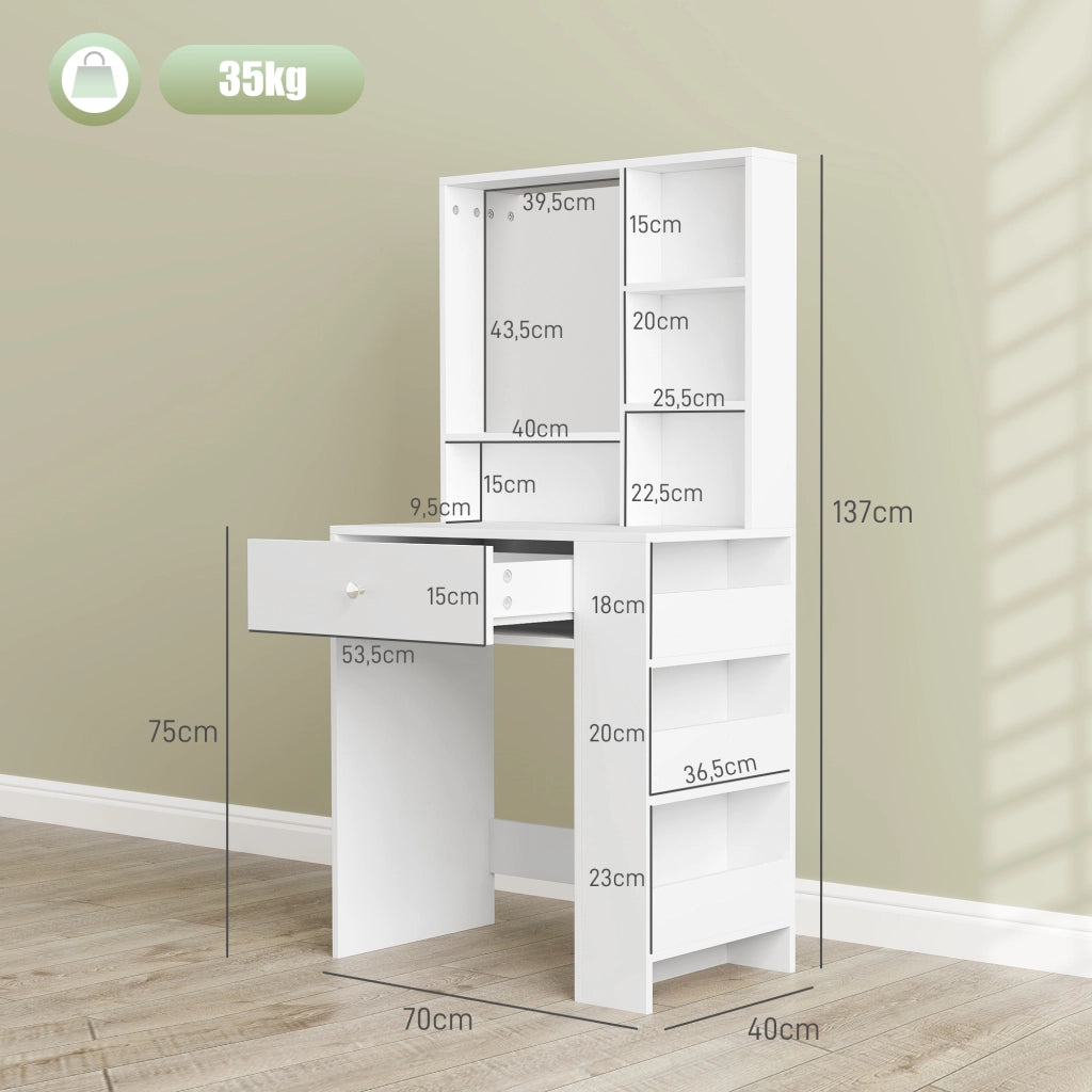 Scrivania trucco con specchio, cassetto e ripiani laterali ¨C zephmum ¨C bianco