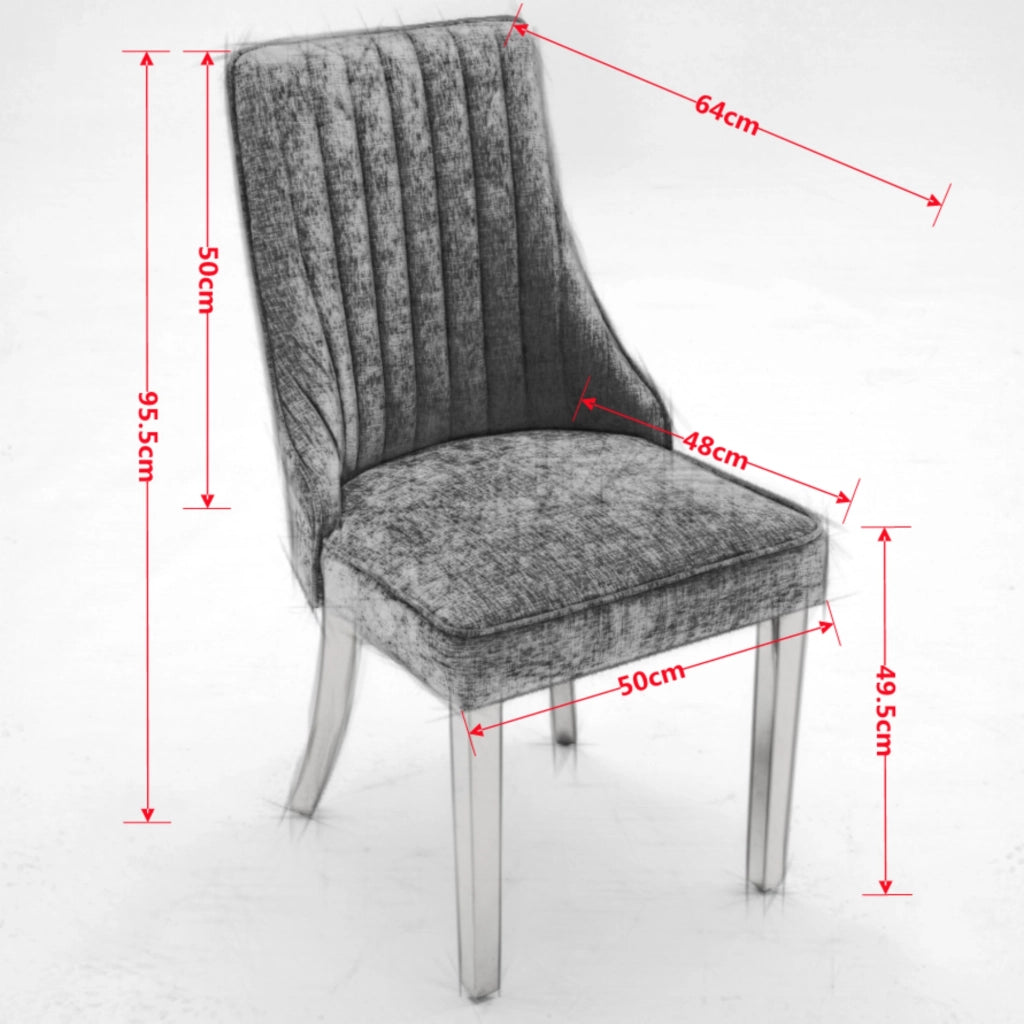 Sedia da pranzo set di 2 in chenille con schienale alto e gambe dorate grigio moderna per sala da pranzo