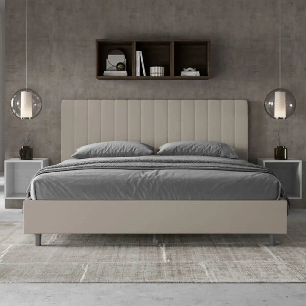 Letto matrimoniale king size con rete imbottito 180x200 similpelle tortora Agueda