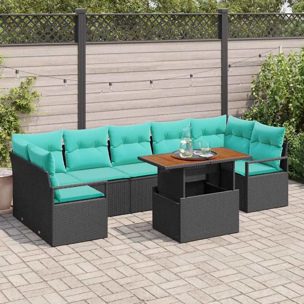 Set Divano da Giardino con cuscino 8 pcs Nero e Verde acqua 3349682