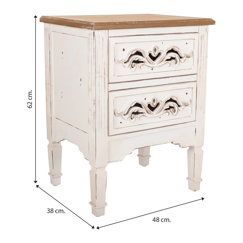 Comodino in legno bianco 48x38x62