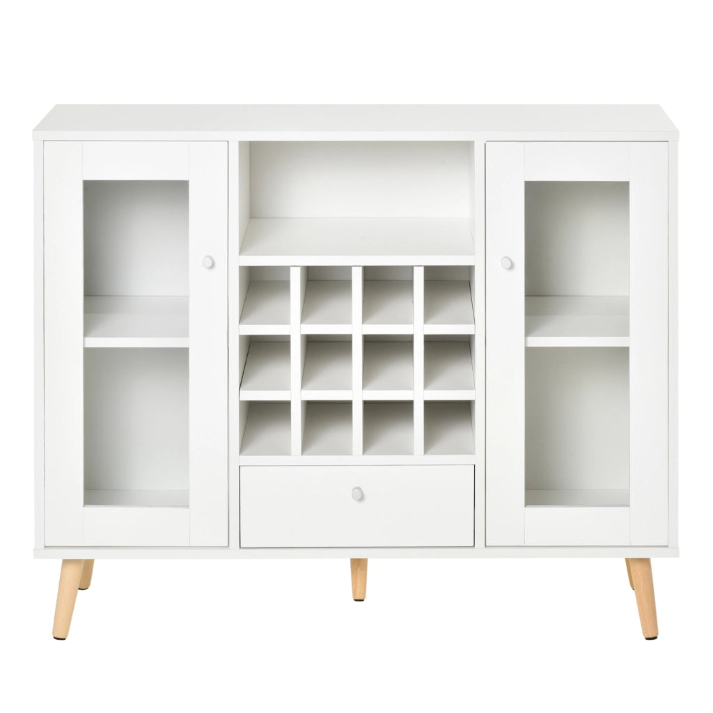 Credenza da cucina con portabottiglie cassetto ripiano e 2 ante in vetro ¨C Xylo ¨C Bianco 100x33x80 cm