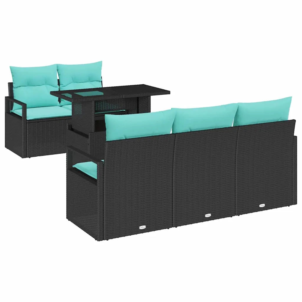 Set Divano da Giardino con cuscino 6 pcs Nero e Blu polyrattan 3348742