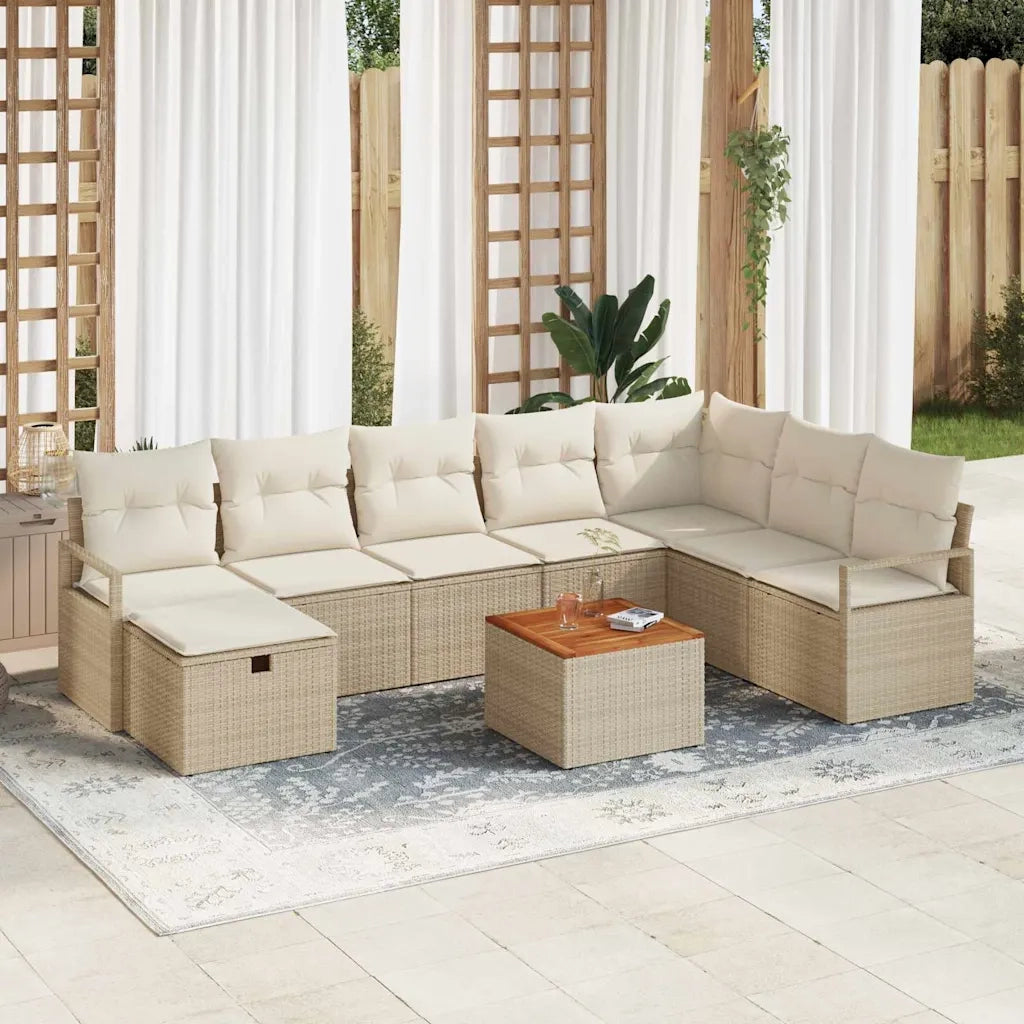 Set Divano da Giardino con cuscino 9 pcs Beige Poly Rattan