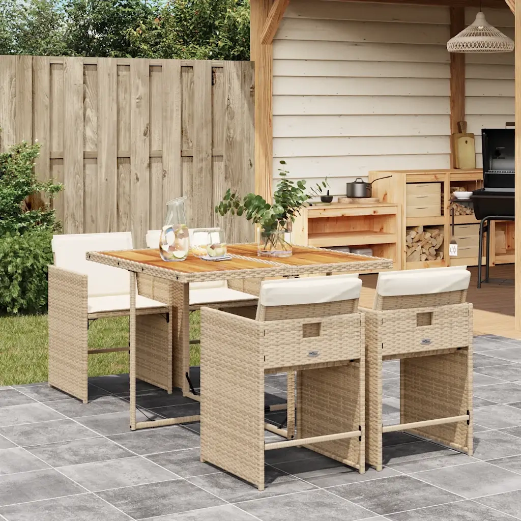 Set da Pranzo da Giardino 5 pz | Set Salotto da Giardino con Cuscini Beige in Polyrattan
