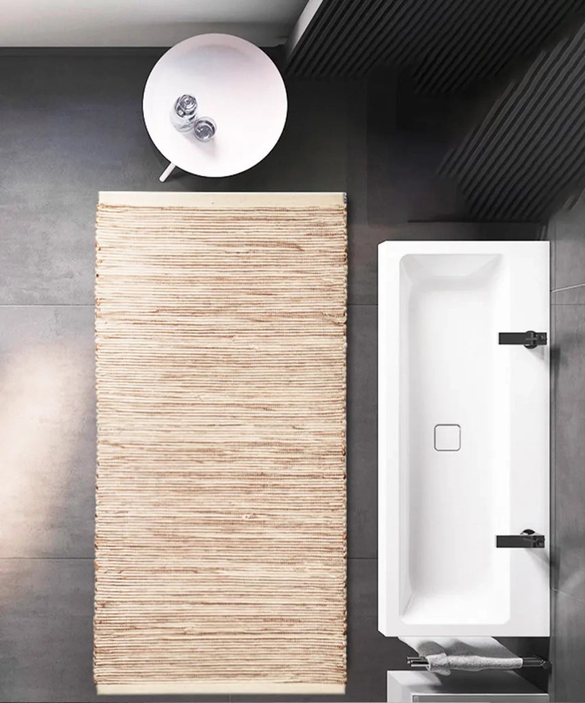 Tappeto NATURAL BEIGE cm.55x110 tinta unita effetto naturale 100% cotone, tappetino bagno stuoia cucina multiuso lavabile in lavatrice