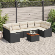 Set Divano da Giardino con cuscino 8 pcs Nero polyrattan