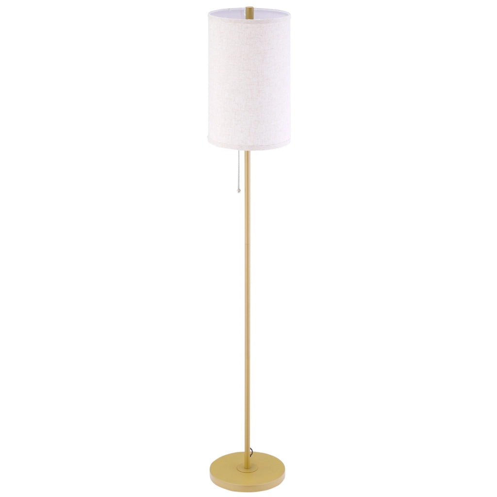 Lampada da terra elegante ¨C Xylo ¨C Acciaio con paralume in tessuto, interruttore a catena, oro e bianco