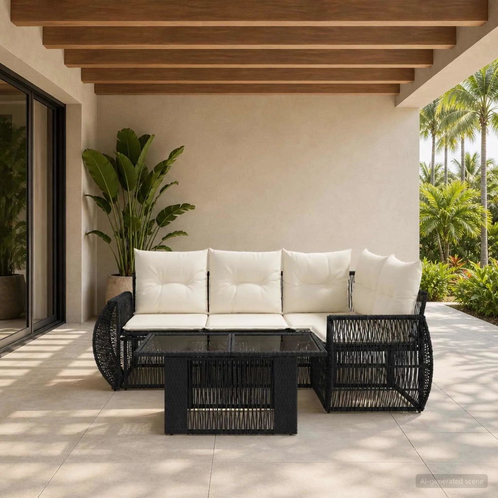 Set Divano da Giardino 5 pz Nero e Bianco Crema polyrattan 3436939