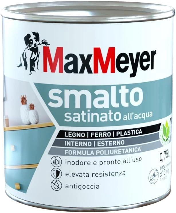 Smalto Satinato All'Acqua Poliuretanico, Colore Grigio Pietra, 0.75L