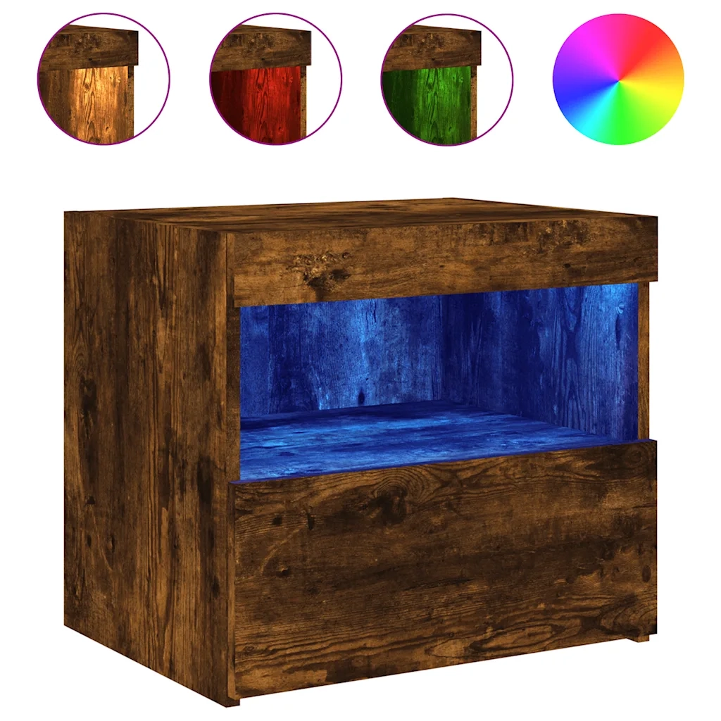 Comodini con Luci LED 2pz-Set di 2 Tavolino da notte Rovere Fumo 50x40x45 cm
