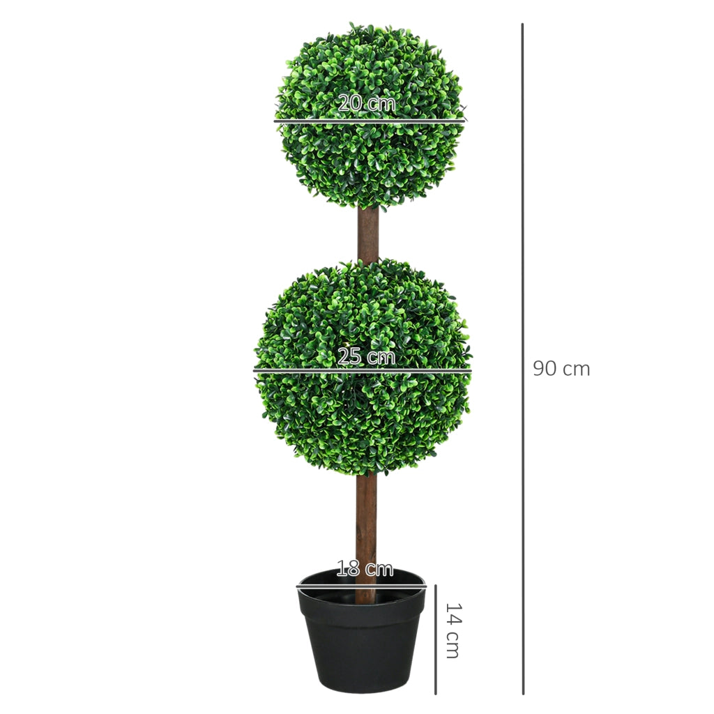 Alberi bosso artificiale doppia sfera con tronco e vaso ¨C Xylo ¨C 90 cm verde set 2 pezzi