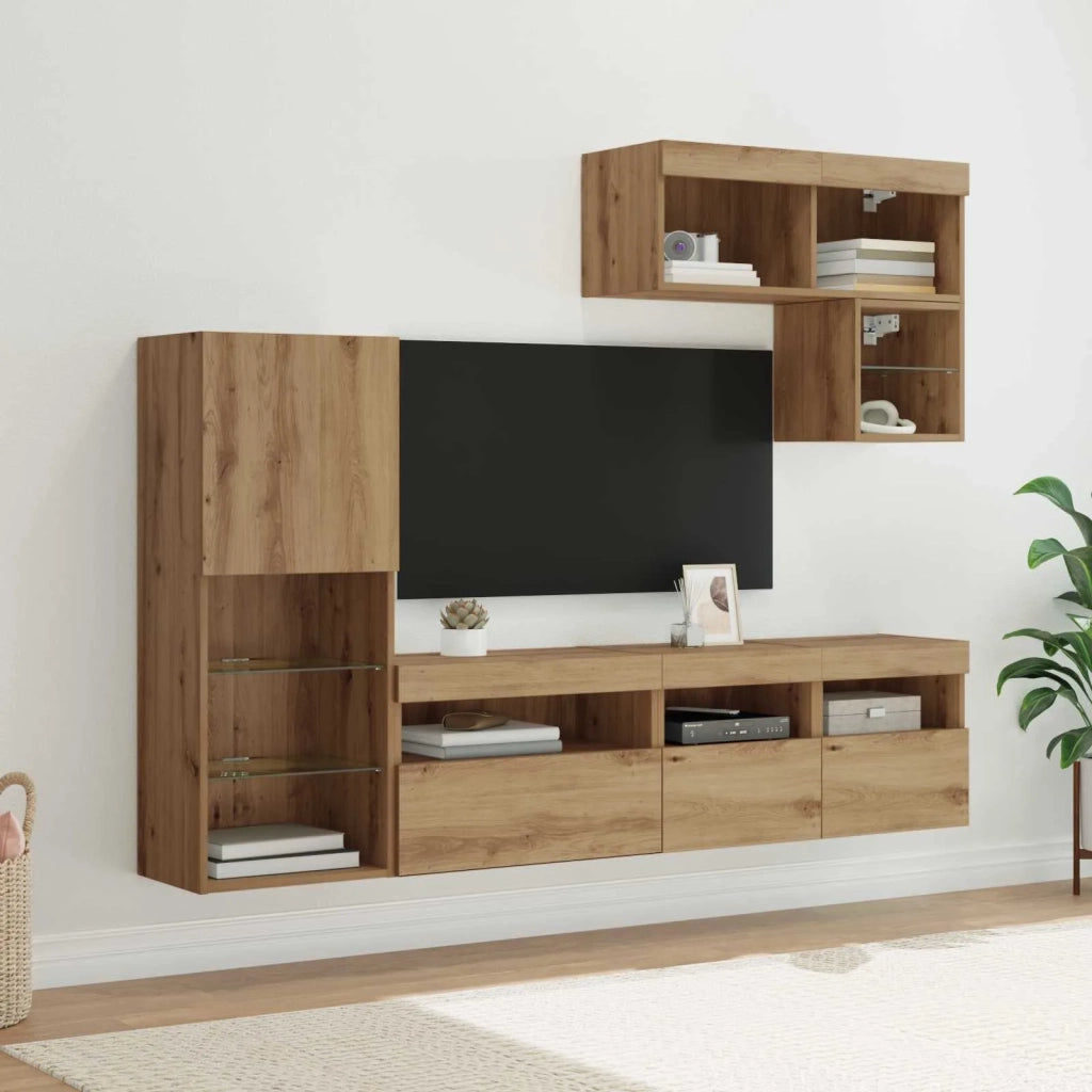 Unità per TV a Muro 6 pcs Rovere artigianale Legno multistrato 3402975