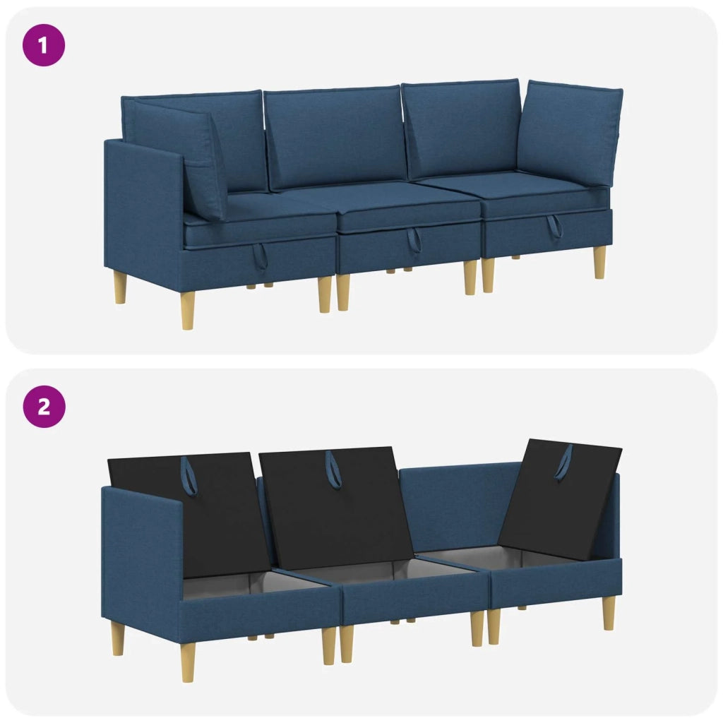 Set di mobili per il soggiorno con cuscino 3 pcs Blu Tessuto 3413713