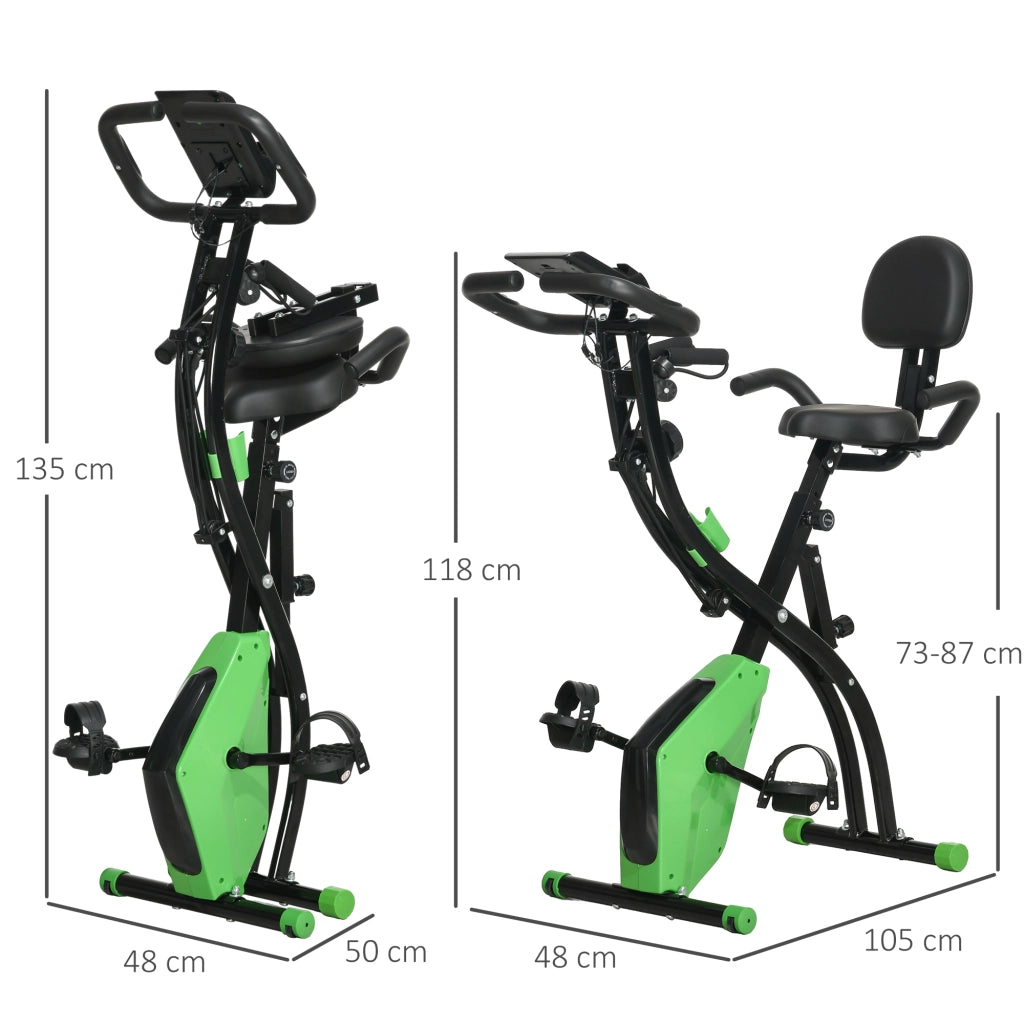 Cyclette Pieghevole 2 in 1 ¨C Xylo ¨C Resistenza Magnetica 8 Livelli, Sensore Cardiaco, Volano 2.5kg, Verde