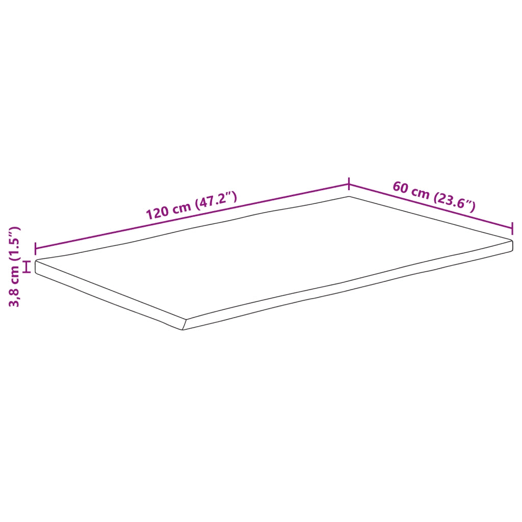 Piano Tavolo 120x60x3,8 cm Rettangolare Legno Acacia Bordi Vivi 370648