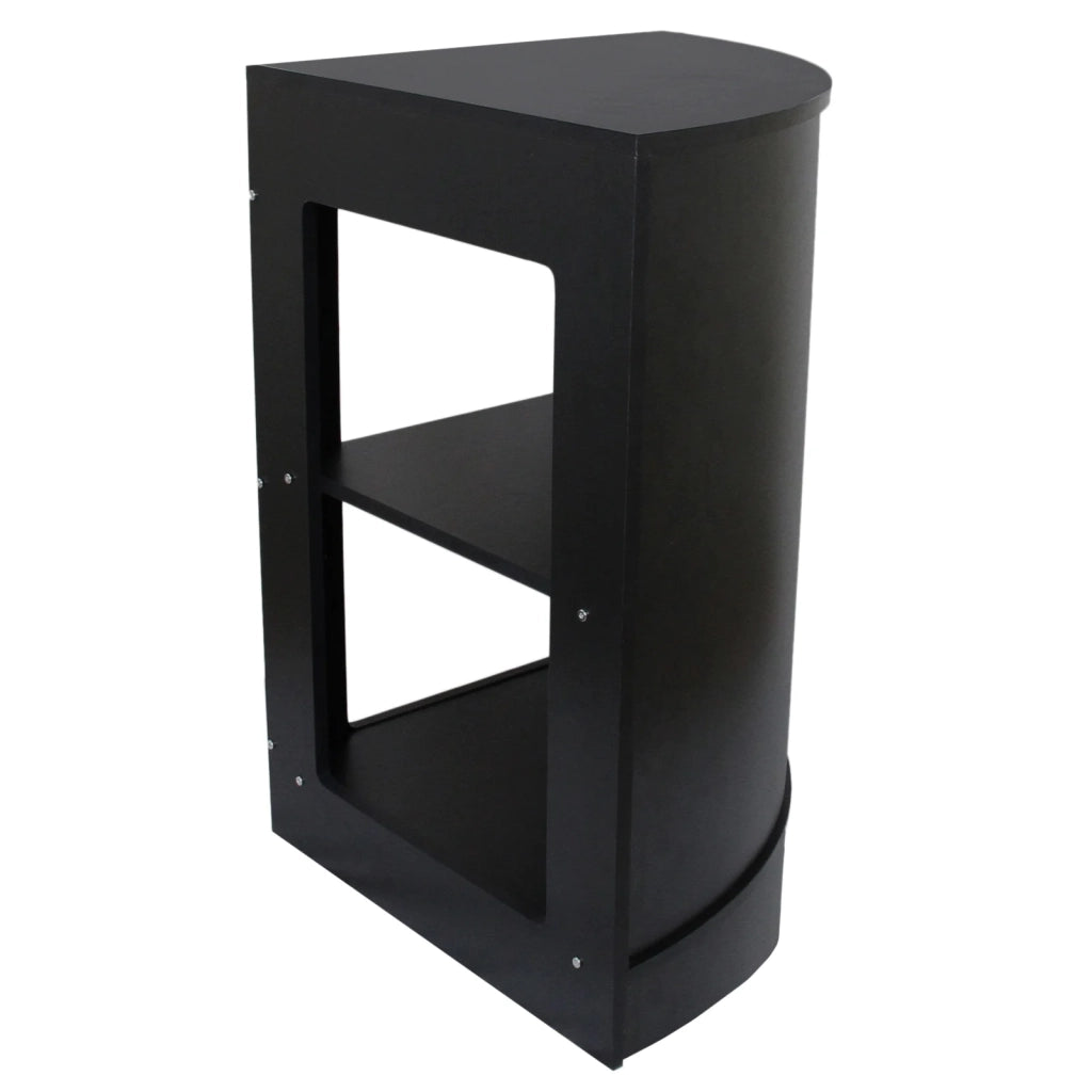 Bancone angolare curvo CM60 in MDF nero con ripiani interni per negozio