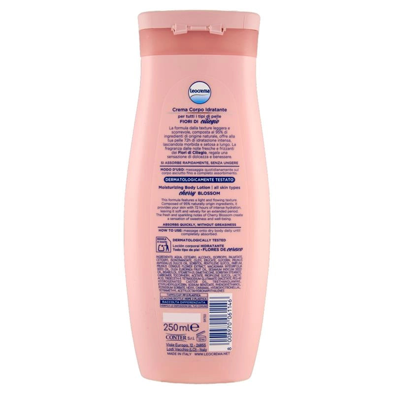 LEOCREMA CREMA CORPO IDRATANTE FLUIDA IDRATAZIONE INTENSA FIORI DI CILIEGIO, ASSORBIMENTO RAPIDO 250ML