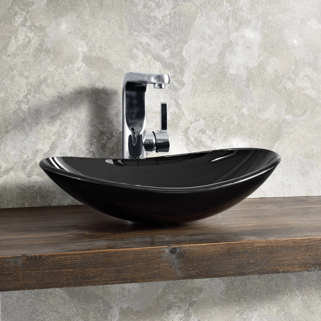 Lavabo di Appoggio in Vetro di Sicurezza Nero [neu.haus]