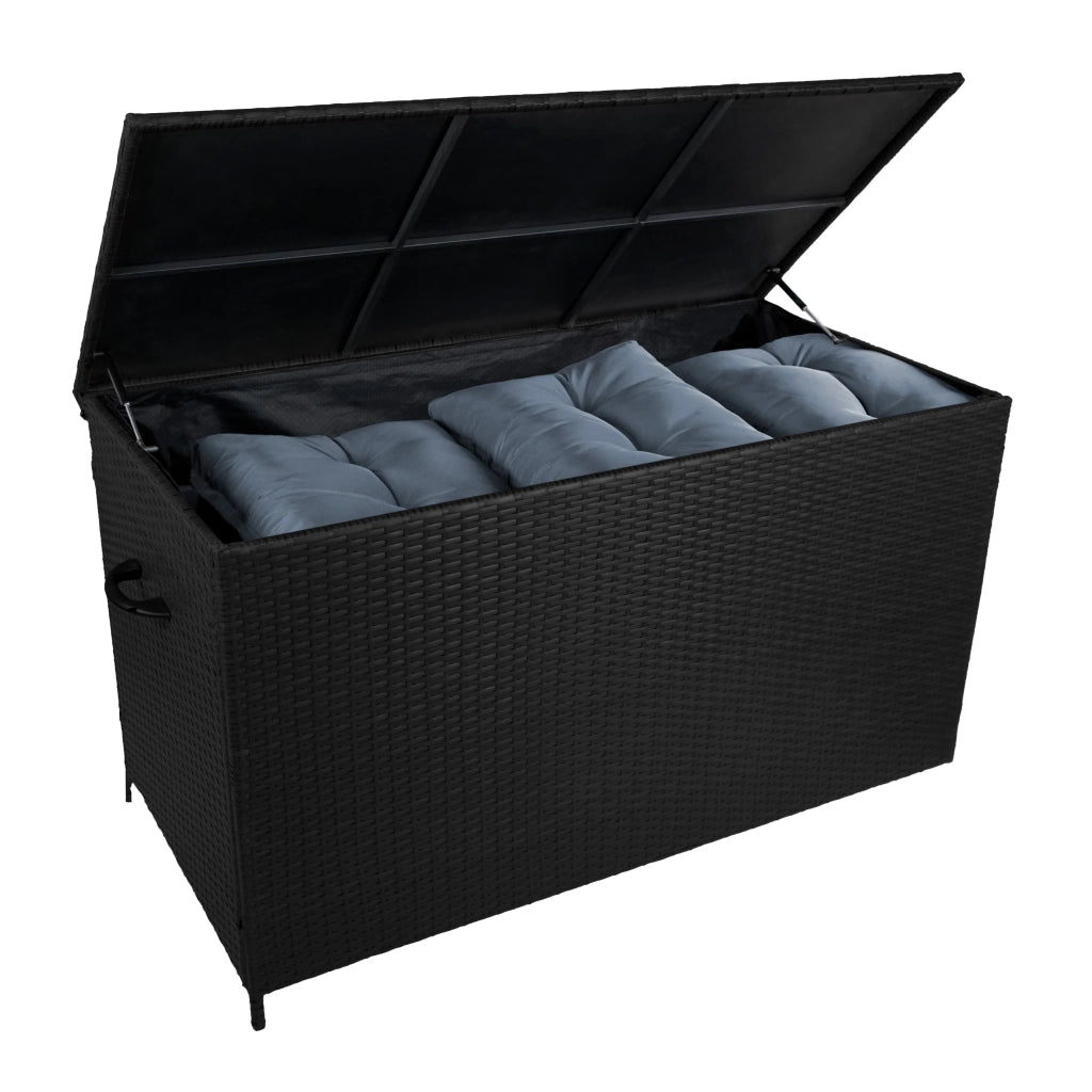 Set Mobili da Giardino 4pz Alluminio Grigio Antracite con Cassapanca Rattan Nera 582L