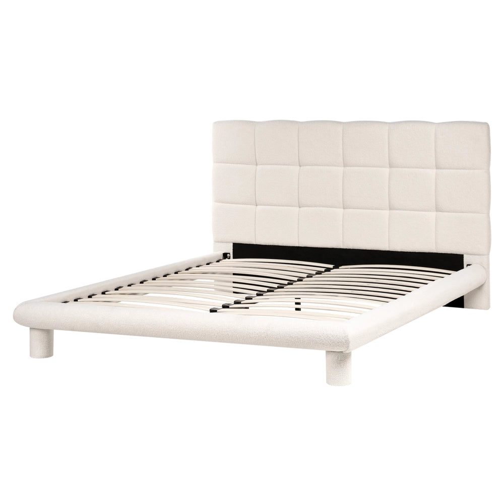 Letto imbottito in bouclé bianco sporco 160 x 200 design scandinavo testata morbida