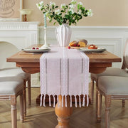 Tavolo da pranzo a strisce con copertura di stoffa - Tavolo da pranzo a strisce con copertura di stoffa con punti decorativi e pennelli - Tavolo da pranzo bohemien a strisce con copertura di stoffa - Dimensioni 33x183cm