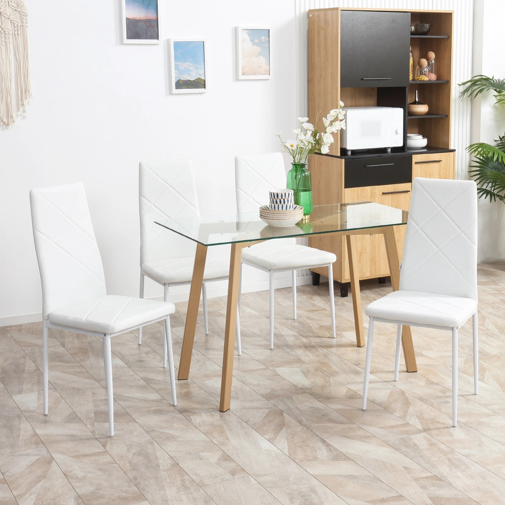 Set di 4 sedie da pranzo con schienale alto, rivestimento in similpelle e gambe in metallo ¨C Minimal ¨C Bianco