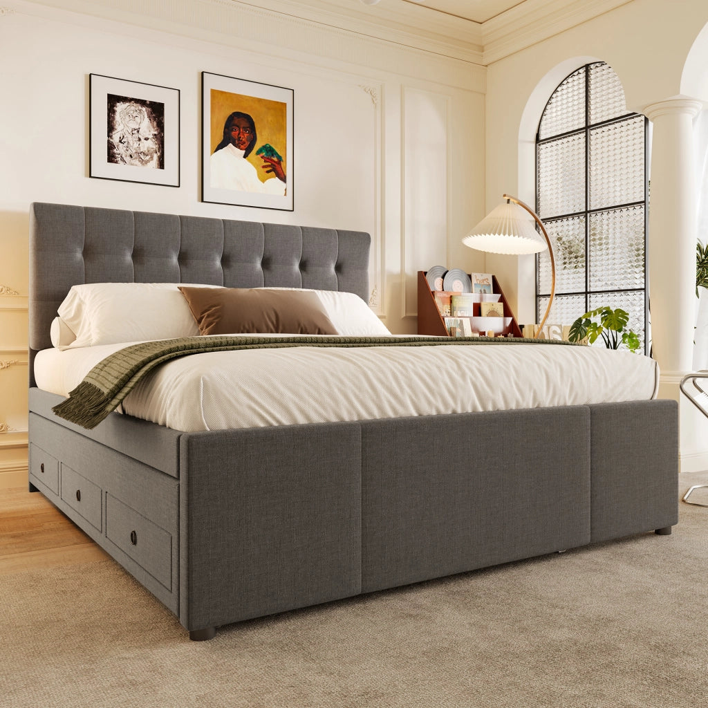 letto imbottito lino grigio 140 x 200 cm