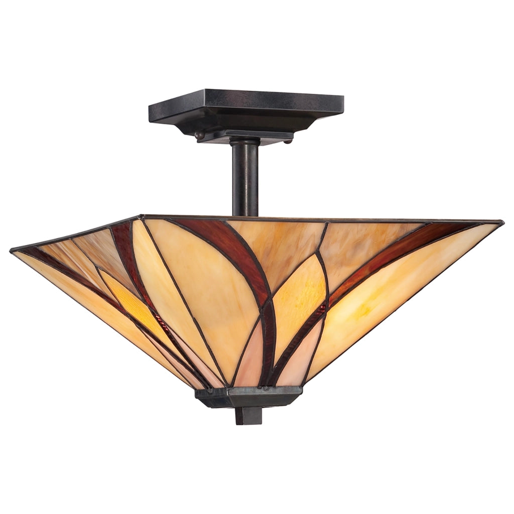 Lampada a Soffitto Tiffany Asheville Metallo Bronzo Valiant 2 Luci E27
