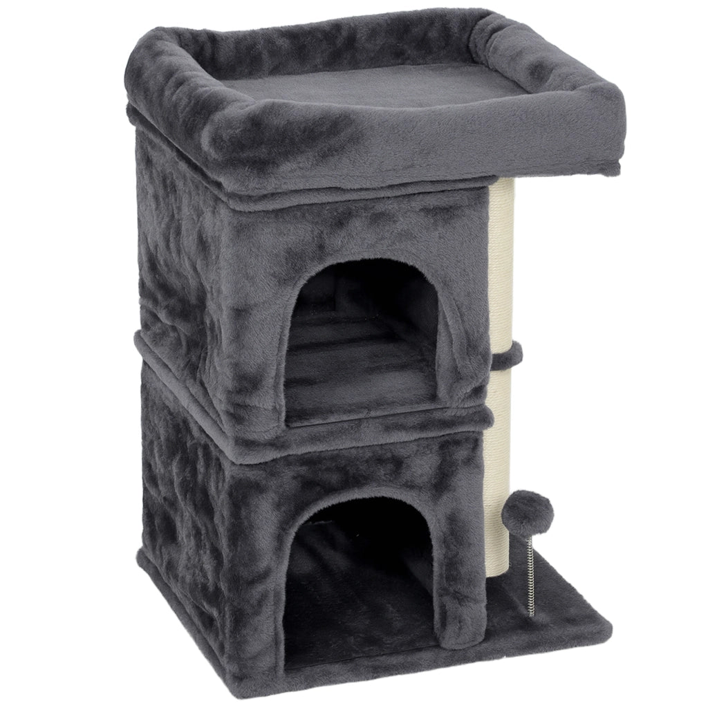 Arbre ¨¤ chat con 2 nicchie e piattaforme ¨C Minimal ¨C 45x40x66 cm grigio scuro