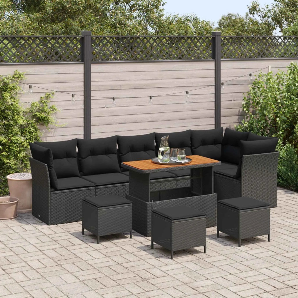 Set Divano da Giardino con cuscino 10 pcs Nero