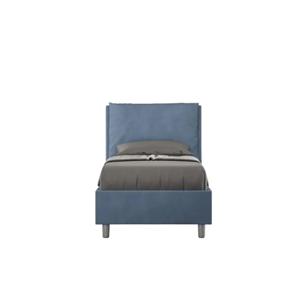 Letto singolo con rete imbottito 80x210 microfibra blu Antea