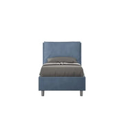 Letto singolo con rete imbottito 80x210 microfibra blu Antea