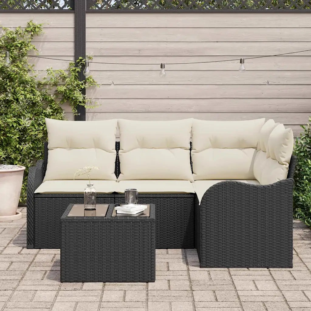 Set Divano da Giardino 5 pcs Nero polyrattan
