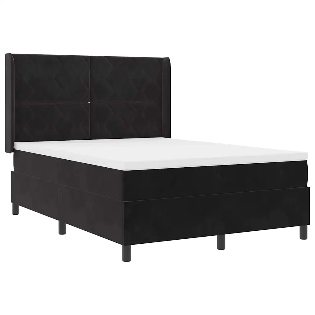 Letto a molle con materasso con led Nero 140 x 200 cm Velluto