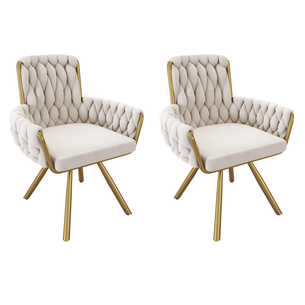 Sedia da pranzo girevole 360° in velluto con schienale alto e braccioli set da 2 struttura in acciaio beige