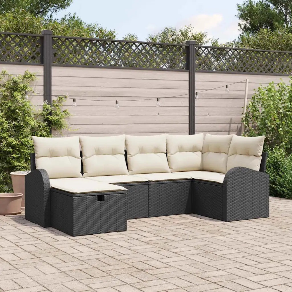Set di divani con cuscino Nero e Crema polyrattan
