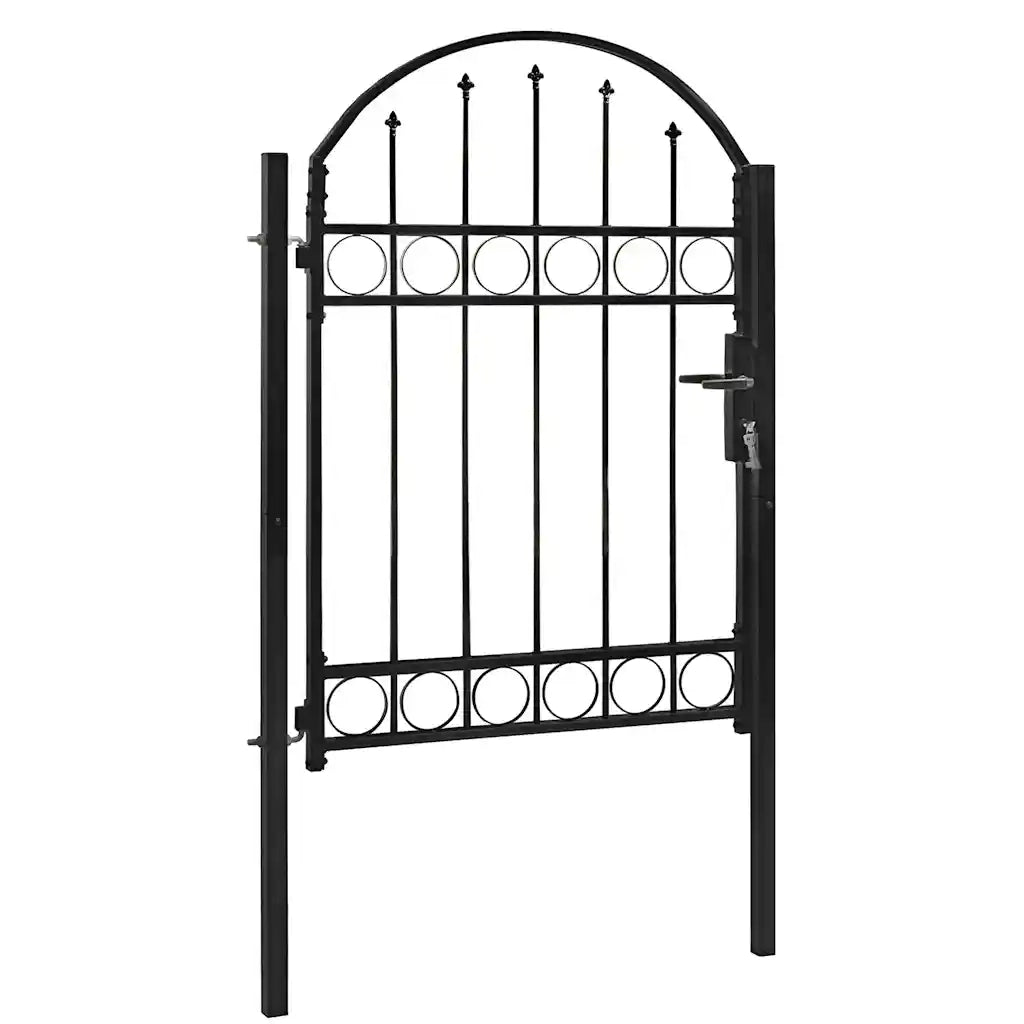 Cancello per recinzione Assen con parte superiore ad arco in acciaio 102x125 cm Nero 143085