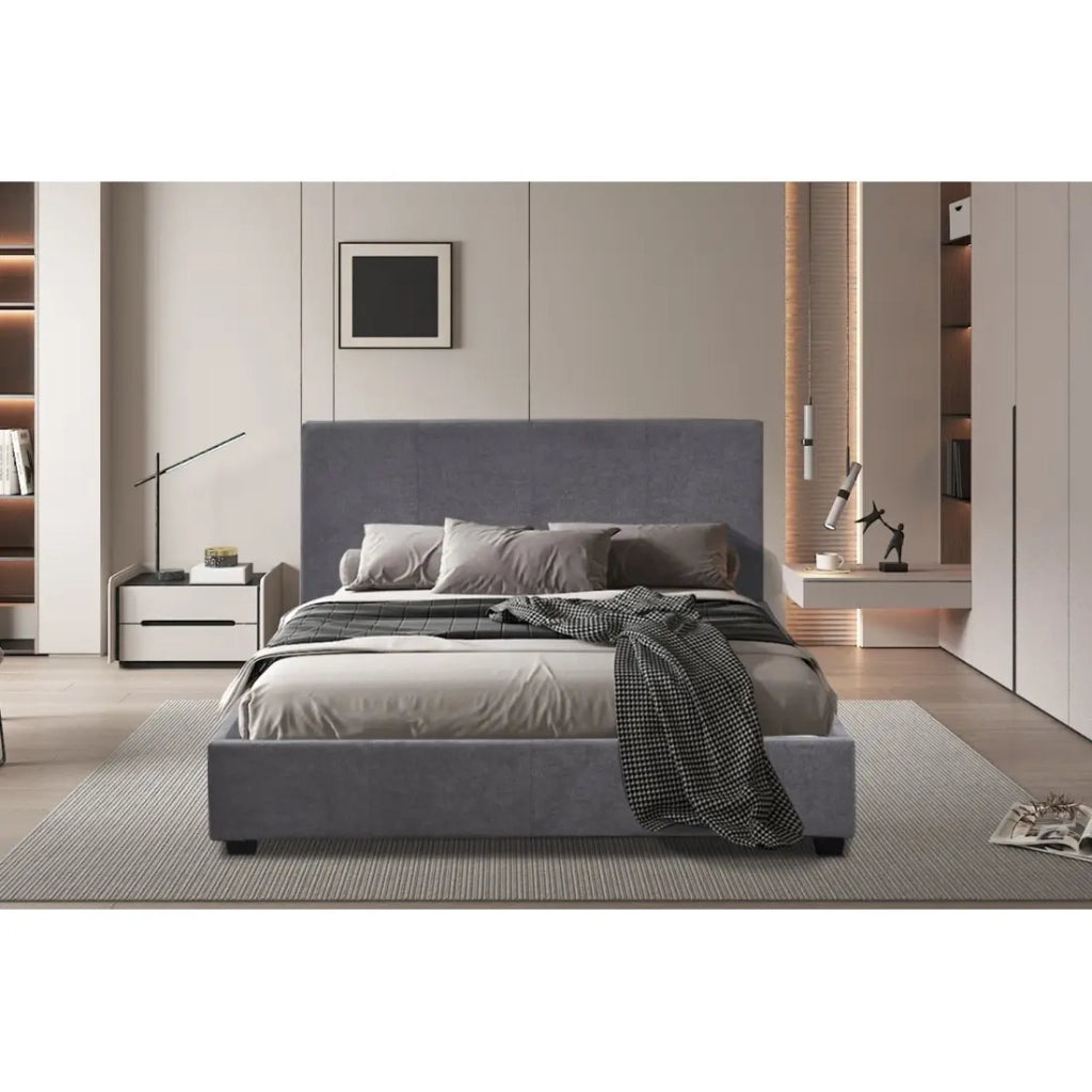 Letto matrimoniale ROMA – 140x200 cm – PU grigio – Rete inclusa – Design moderno – Struttura in MDF