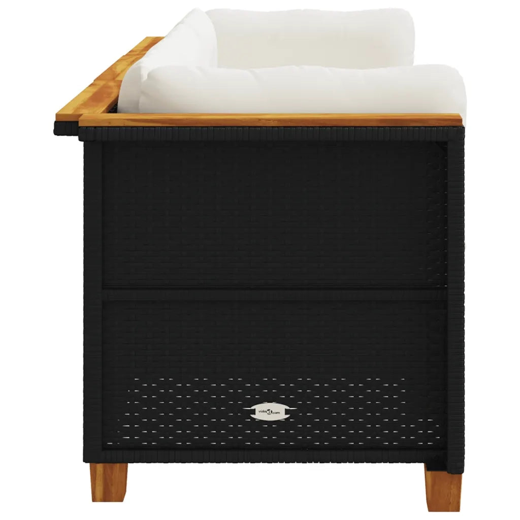 Divano da Giardino a 3 Posti con Cuscini-Sofa da Giardino-Divano da esterno Nero in Polyrattan 108380