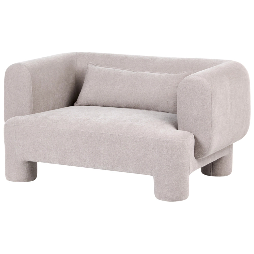 Set da salotto in tessuto beige scuro divano a 3 posti dalle linee morbide e curve divanetto poltrona e pouf in stile retrò minimalista