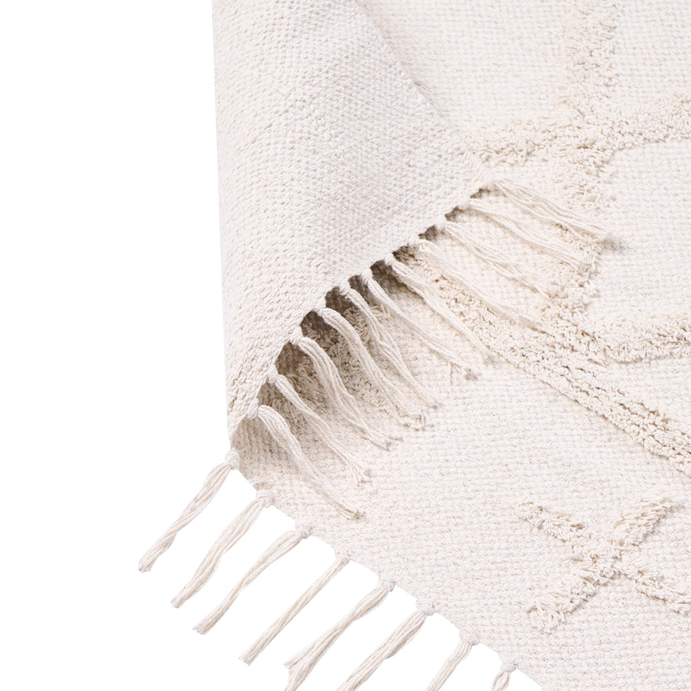 Tappeto geometrico cotone in stile boho 80 x 230 cm beige camera da letto salotto