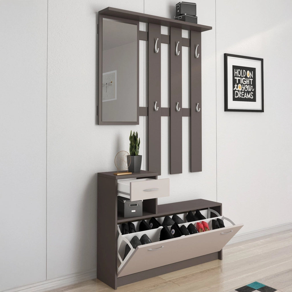 Garolfo, Mobile da Ingresso Specchio Incluso, 25.5x100x190h cm Beige