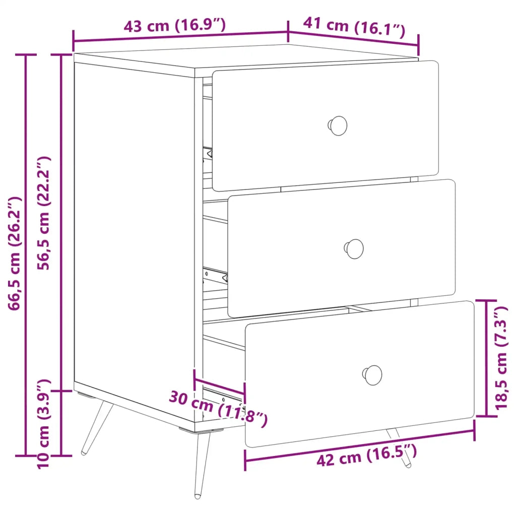 Comodino | Armadio da Notte | Mobiletto da notte con cassetto Grigio Cemento 43 x 41 x 66,5 cm