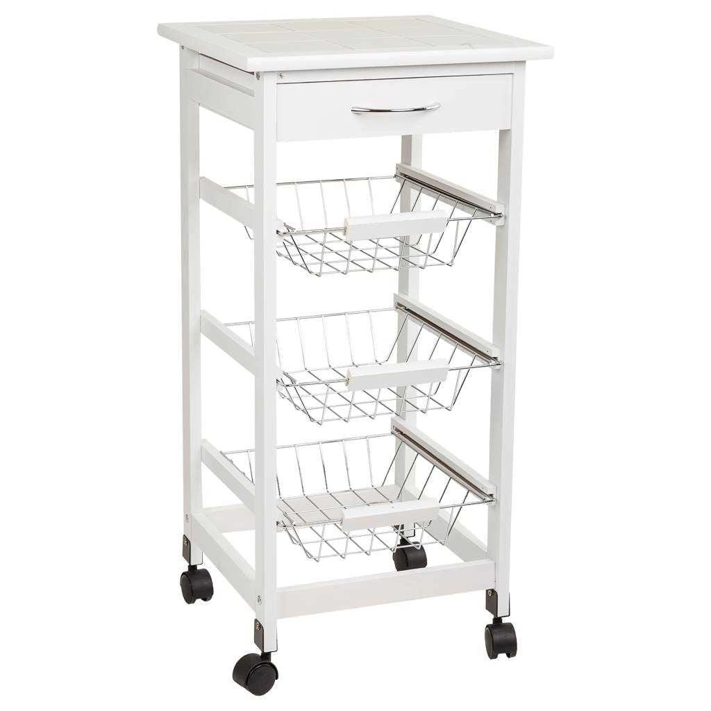 Carrello in legno 37x37x76 cm bianco
