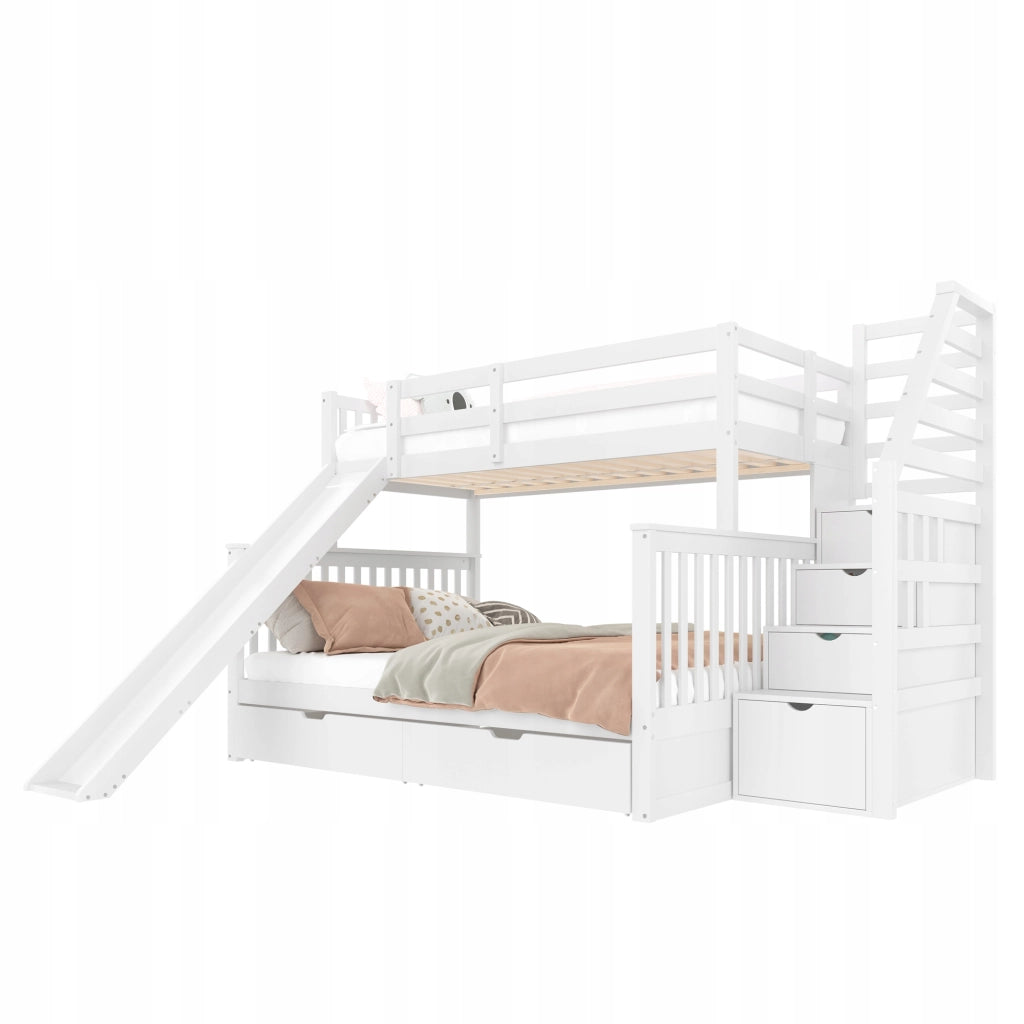 Letto a castello con scivolo - Xylo - 90/140x200 cm - Bianco - Senza materasso