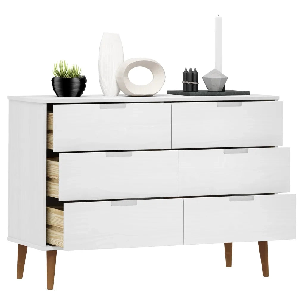 Cassettiera MOLDE Bianca 113x40x80 cm in Legno Massello di Pino CFW8769487