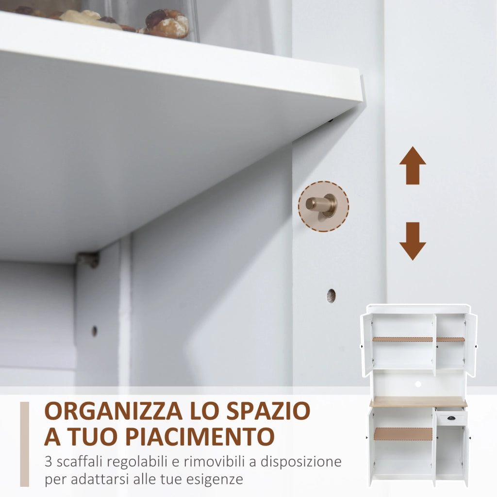 Mobile dispensa cucina con armadietti e cassetto in legno bianco stile country ¨C Xylo ¨C 101x39x180cm